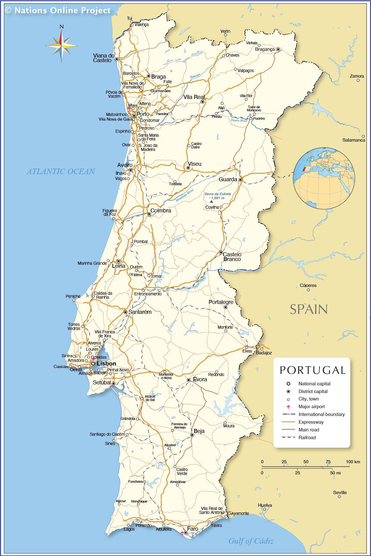 Portugal Landet Kort 